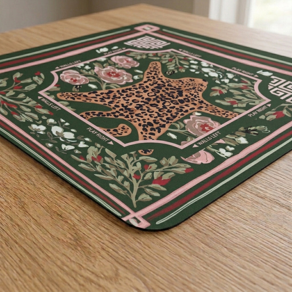 Leopard & Roses Mahjong Mat — Forest Green