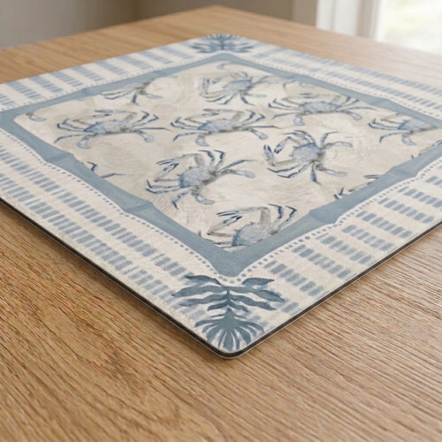Coastal Crab Mahjong Mat — Blue & Sand
