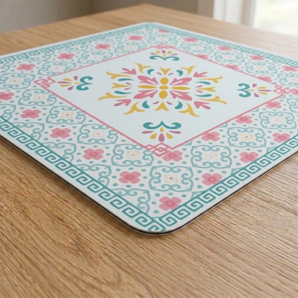 Tilework Mahjong Mat — Teal & Pink