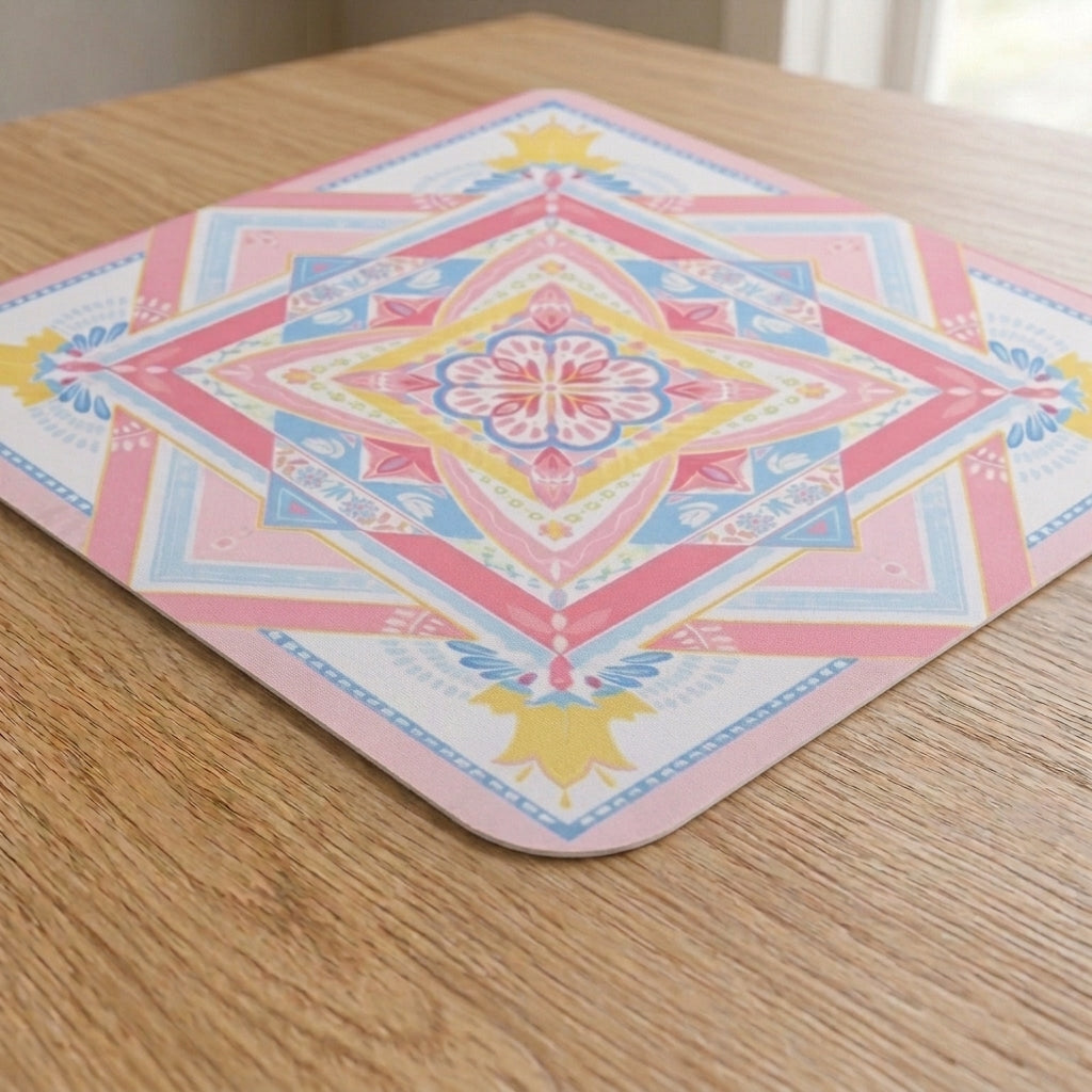 Pastel Medallion Mahjong Mat — Pink & Blue
