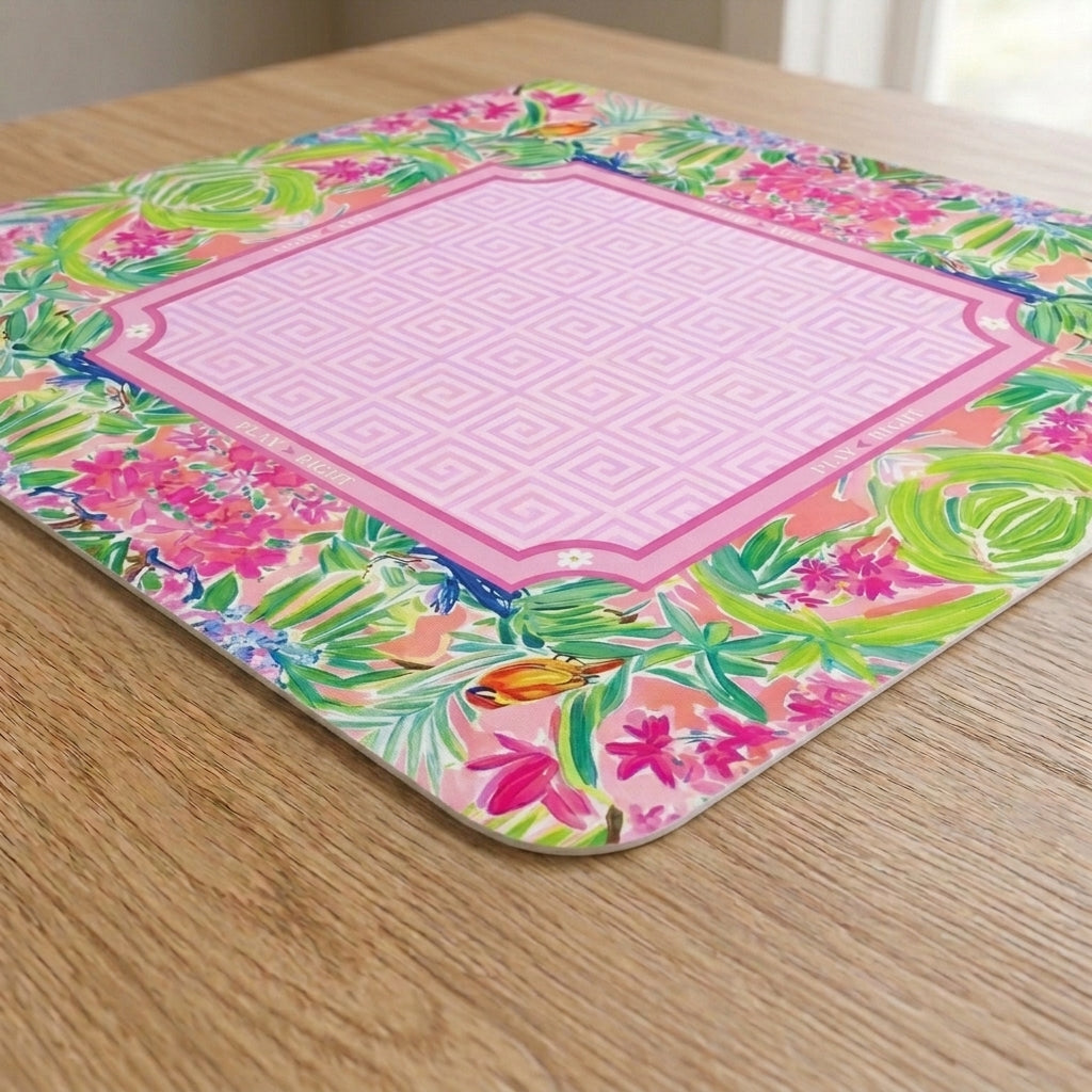 Tropical Bloom Mahjong Mat — Pink & Green