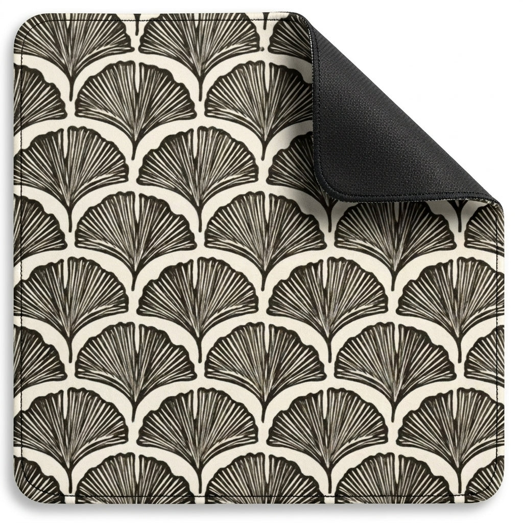Ginkgo Fan Mahjong Mat — Black & Cream