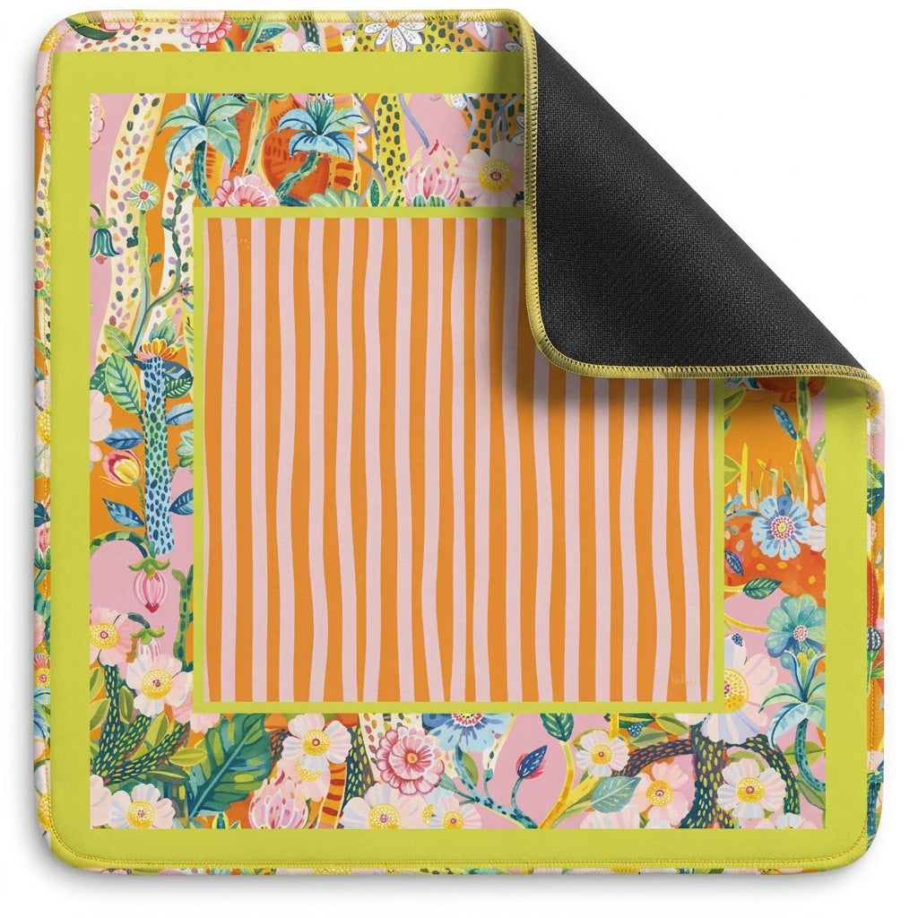 Tropical Stripe Mahjong Mat — Pink & Orange