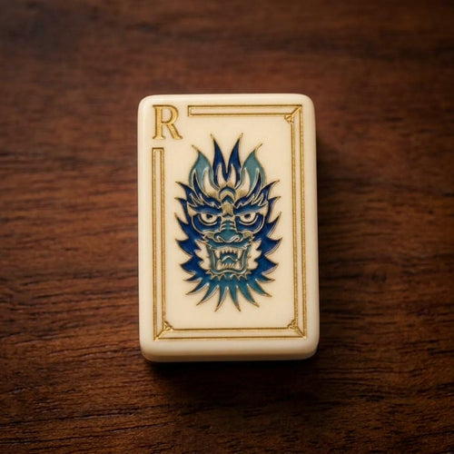 Blue Crane Mahjong Tile — Ivory & Gold