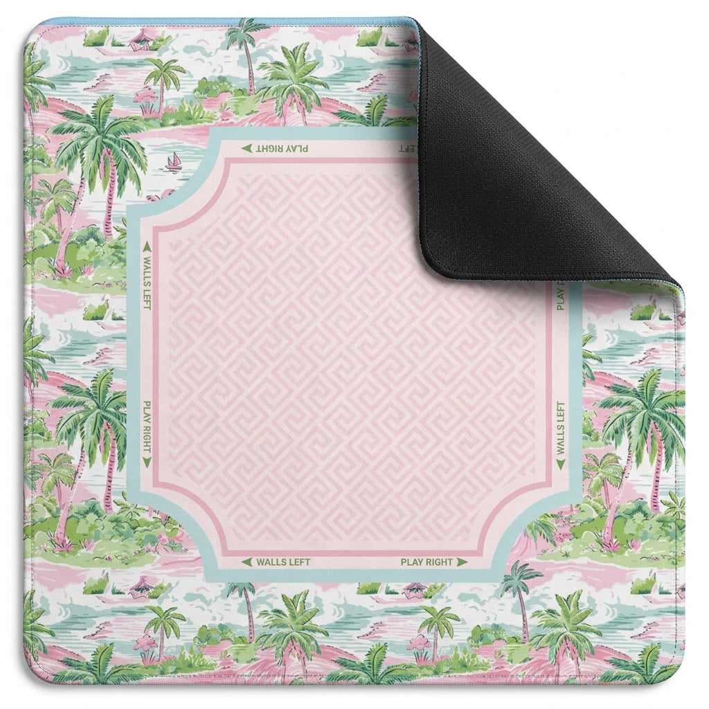 Palm Toile Mahjong Mat — Pink & Green
