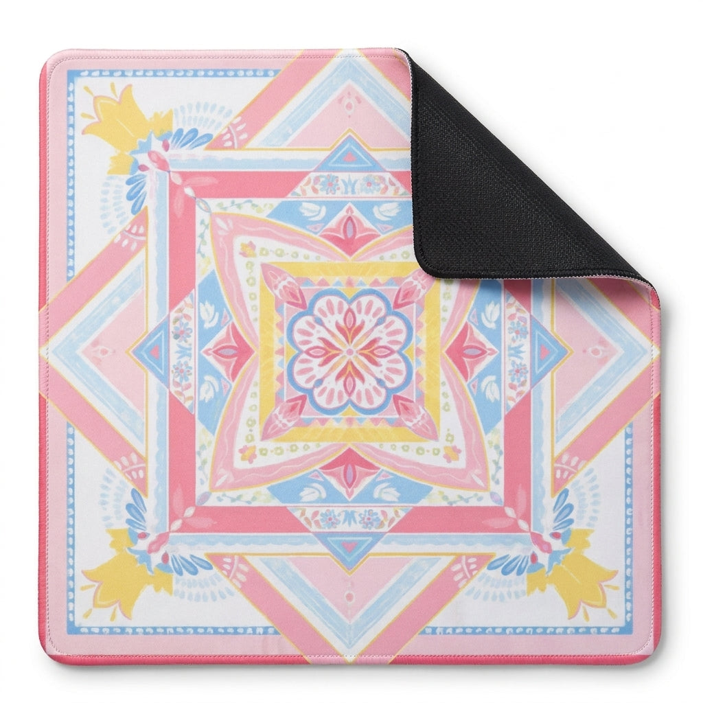Pastel Medallion Mahjong Mat — Pink & Blue