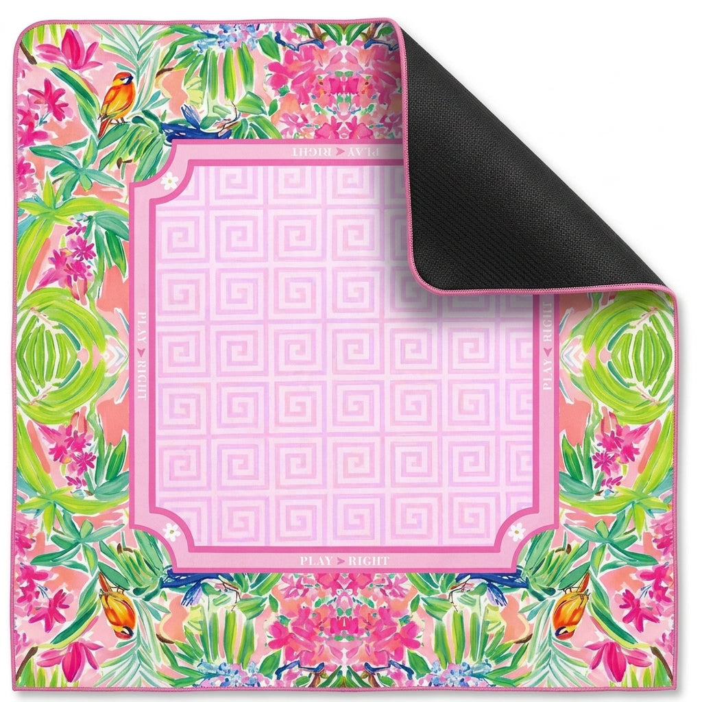 Tropical Bloom Mahjong Mat — Pink & Green
