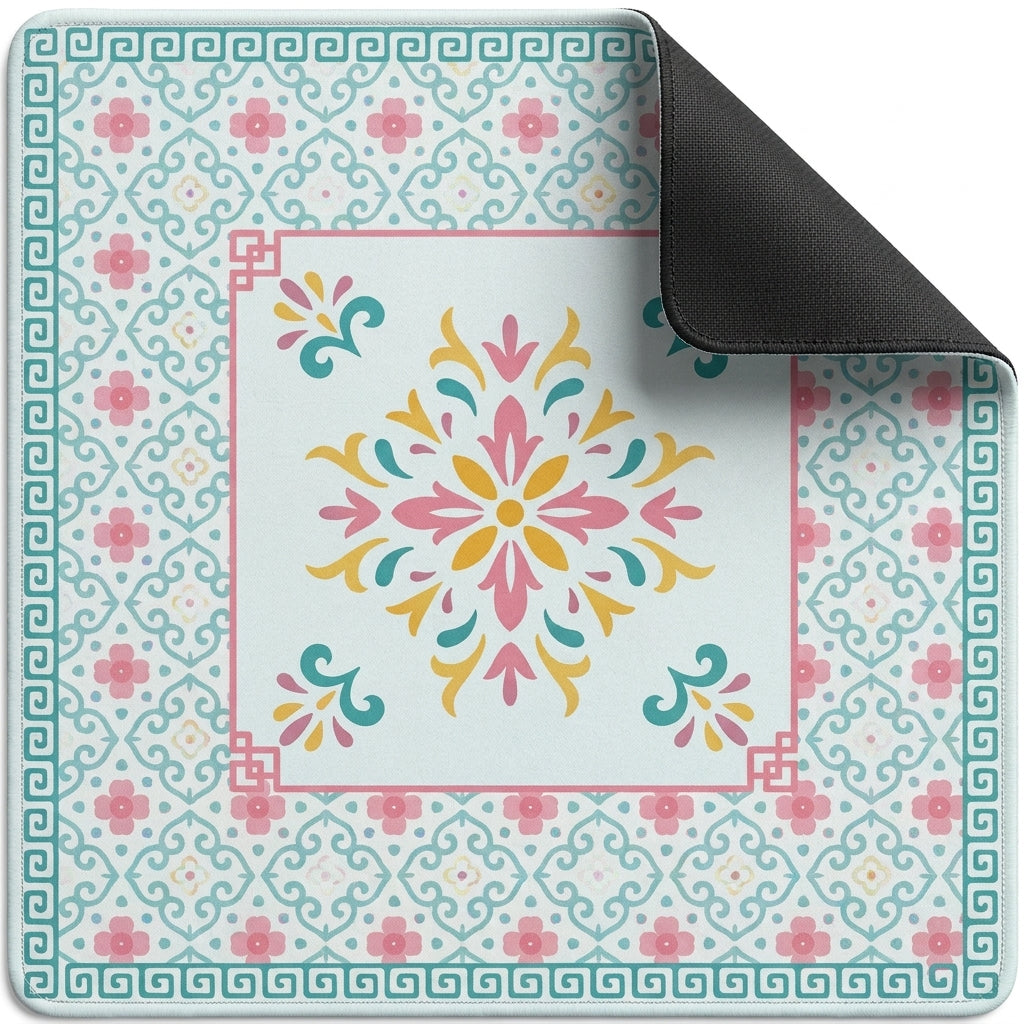 Tilework Mahjong Mat — Teal & Pink