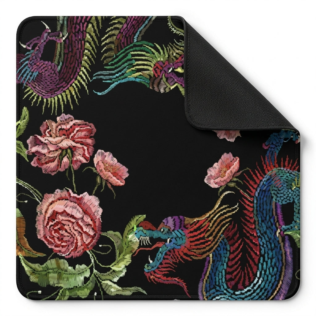 Dragons & Roses Mahjong Mat — Black