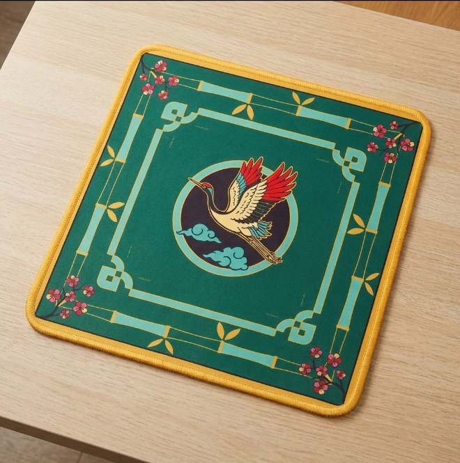 Crane & Cloud Mahjong Mat — Non-Slip Table Cover