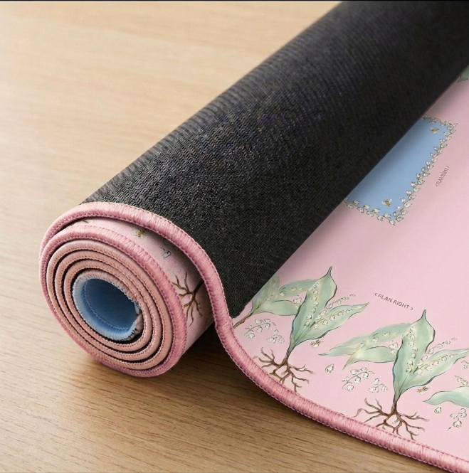 Lily of the Valley Mahjong Mat — Pink & Sky Blue